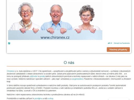 společnost chiranex, s.r.o. vznikla v roce 2017. hlavní činností je pronájem pečovatelských lůžek a ostatních kompenzačních pomůcek.