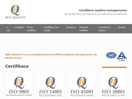 certifikační orgán best quality je akreditován českým institutem pro akreditaci, o.p.s. (čia) pro certifikaci systému managementu v národním akreditačním systému české republiky.