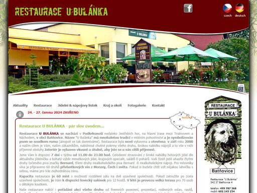 restaurace u bulánka se nachází v podkrkonoší nedaleko jestřebích hor, na hlavní trase mezi trutnovem a náchodem, v obci batňovice. 