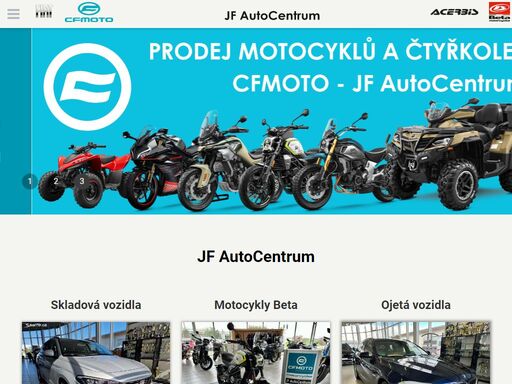 nabídka skladových vozidel, motocyklů beta a ojetých vozidel na stránkách jf autocentra.