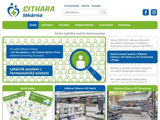 úvodní stránka webové prezentace společnosti cithara lékárna.