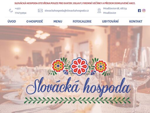 zažijte romantickou svatební hostinu ve slovácké hospodě nedaleko uherského brodu s možností ubytování v prostorných partmánech přímo v objektu.