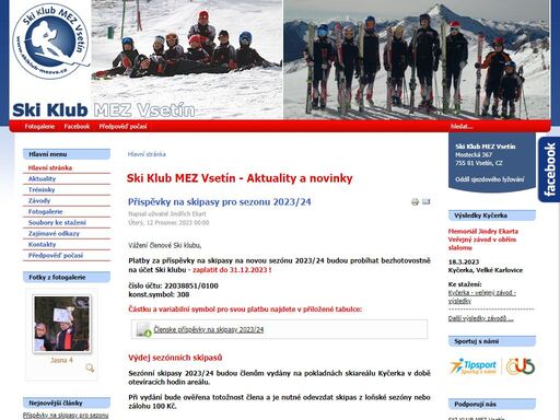 ski klub mez vsetín - oddíl závodního sjezdového lyžování ve vsetíně