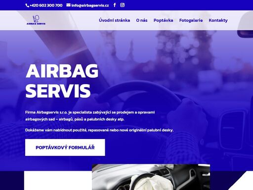 firma airbagservis s.r.o. je specialista zabývající se prodejem a opravami airbagových sad – airbagů, pásů a palubních desek.