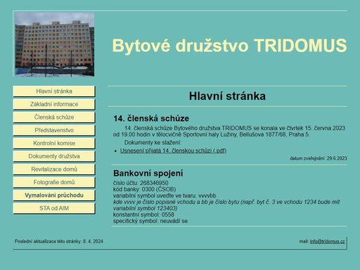 oficiální stránky bytového družstva tridomus se sídlem bellušova 1820/39, 155 00 praha 5