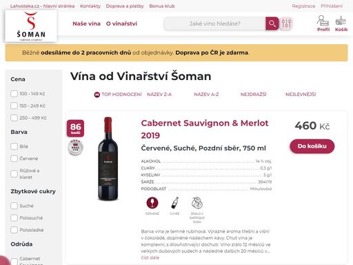 e-shop s kvalitními českými a moravskými víny od vinařství šoman