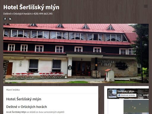 hotel šerlišský mlýn deštné v orlických horách areál šerlišský mlýn se skládá ze dvou samostatných objektů: hotel šerlišský mlýn a chata barborka