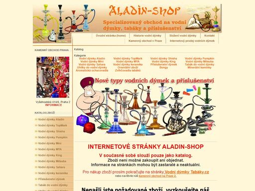 vodní dýmky aladin-shop : internetový katalog vodních dýmek, tabáků, uhlíků a příslušenství.