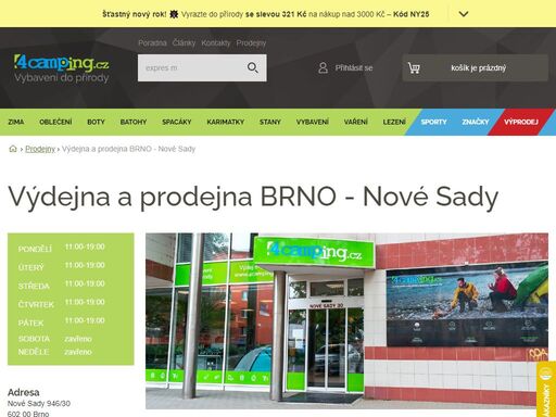 pořiďte na pobočce v brně vybrané outdoorové a kempingové vybavení nebo vyzvedněte svou objednávku z e-shopu 4camping! info o prodejně zde ?