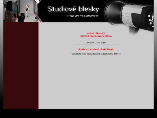 studiové blesky - obchod pro váš fotoateliér - nabízí kompletní vybavení fotografických ateliérů: blesky, softboxy, deštníky, stativy, pozadí.