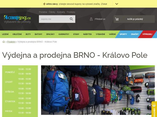 pořiďte na pobočce brno - královo pole vybrané outdoorové a kempingové vybavení nebo vyzvedněte svou objednávku z e-shopu 4camping! info o prodejně zde ?