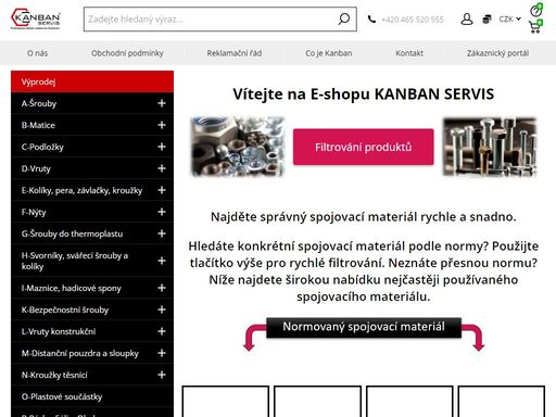 kanbanservis - online obchod se spojovacím materiálem, eshop pro spojovací materiál, dodáváme všechny druhy spojovacího materiálu, šrouby, matice, podložky, vruty, kolíky, pera, závlačky, kroužky, nýty, maznice, hřebíky, distanční pouzdra a sloupky