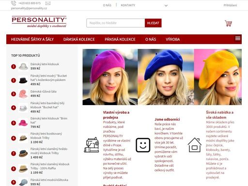 homepage.  



jsme malá rodinná firma vyrábějící módní doplňky od roku 1992.
v našem sortimentu naleznete především 
ručně vyráběné čepice a klobouky
ale také
kvalitní zboží od předních italských výrobců.
