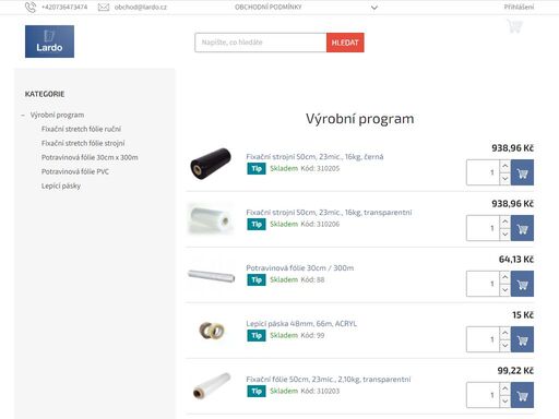homepage.  
informace - tel.: +420 736 473 474, e-mail: obchod@lardo.cz
