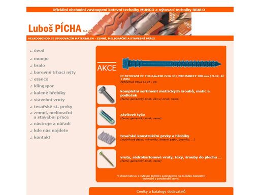 luboš pícha - velkoobchod se spojovacím materiálem - stavební činnost