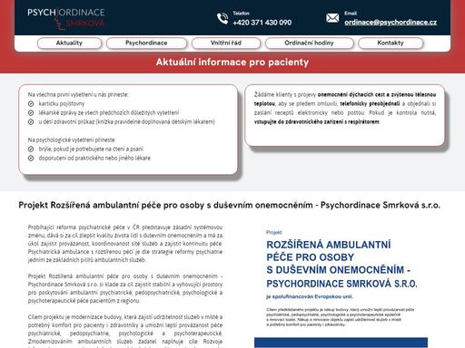 psychordinace smrková se zabývá diagnostikou a léčbou psychických poruch, a to prostřednictvím psychologických a psychiatrických vyšetření, medikací nebo psychoterapií. řeší celé spektrum psychických poruch u dospělých i u dětí.