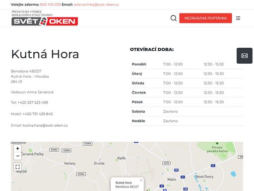 pobočka společnosti svět oken kutná hora nabízí do konce měsíce se slevou plastová okna, plastové dveře, hliníková okna, hliníkové dveře, garážová vrata, balkóny a lodžie a stínící techniku.