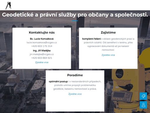 vcgeo.cz je služba provozovaná společností východočeská geodetická s.r.o., poskytovatelem služeb v oblasti geodézie a právních vztahů k nemovitestem. nabízí služby a řešní pro občany, společnosti.