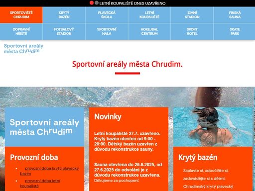 společnost sportovní areály města chrudim provozuje krytý plavecký bazén, letní koupaliště, saunu, zimní stadion, dětské dopravní hřiště, fotbalový stadion, sportovní halu, hokejbal hřiště, skatepark a navíc i ubytovnu sporthotel.