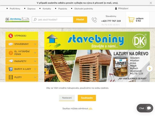 prodej stavebního materiálu, barev a laků, nářadí, zahrádkářských potřeb. specialista na střešní okna velux a parapety.