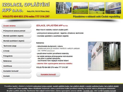 izolace, opláštění, oplasteni, zastřešení, zastreseni, budov, budovy, app, průmysl, prumysl, potrubí, potrubi izolace, opláštění app s.r.o. - působíme v rámci celé čr
