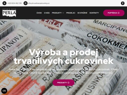naše firma perla se zabývá výrobou, prodejem trvanlivých a zdravých cukrovinek. cílem naší firmy je hlavně vysoká kvalita našich výrobků a hlavně spokojenost