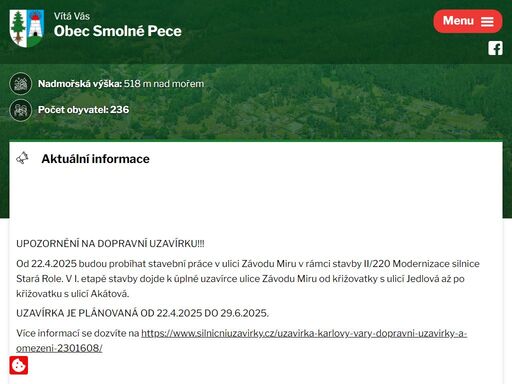 obec smolné pece se rozkládá uprostřed panenské přírody na rozsáhlé mýtině severního úbočí hamerského vrchu v nadmořské výšce 518 metrů. obec smolné pece je vyhledávanou rekreační oblastí. 