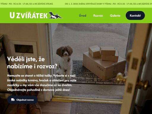 najděte vše pro své mazlíčky v našem obchodě v uherském hradišti. nabízíme kvalitní krmivo, hračky a příslušenství pro psy, kočky, hlodavce, ptáky a koně. využijte rozvoz až domů a objevte speciální nabídky v naší nové prodejně. navštivte nás nebo nakupujte online ještě dnes!