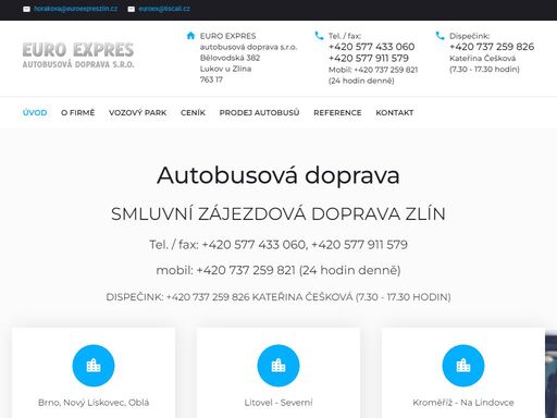 firma euro expres podniká v oblastech autobusová doprava a smluvní zájezdová doprava. nabízíme moderní autobusy s vysokým standardem služeb. máme zkušené řidiče s dlouholetou praxí a vlídným chováním.