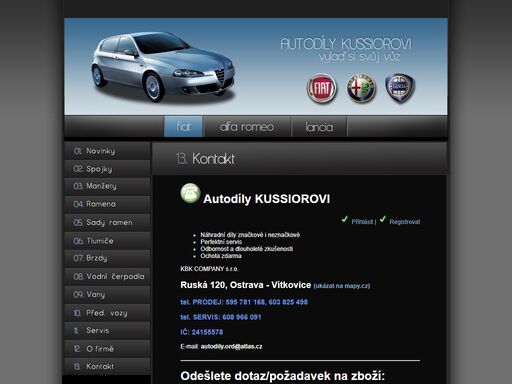 autodíly, autoservis fiat, autodily fiat, kussiorovi, fiat díly, nahradni dily alfa romeo, lanchia, autodíly alfa romeo