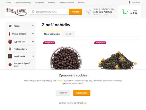 obchůdek i eshop plný voňavého koření, kávy, čajů, čokolády, pálivých omáček, sušeného masa a dalších specialit.