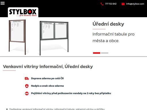nabízíme kvalitní venkovní i interiérové informační vitríny, skříňky, vývěsky a úřední desky pro města, obce, firmy, školy.