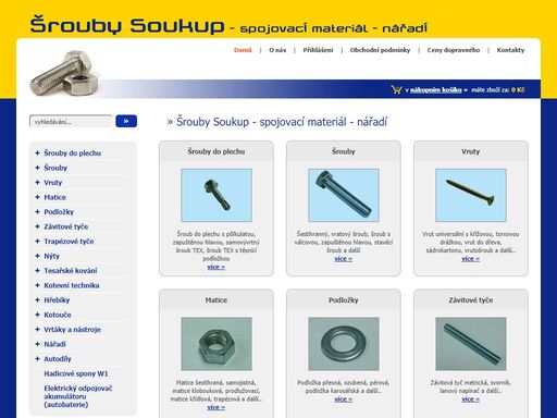 široká nabídka spojovacího materiálu, šroubů, vrutů, matic, závitových tyčí a dalšího materiálu a nářadí za nízké ceny