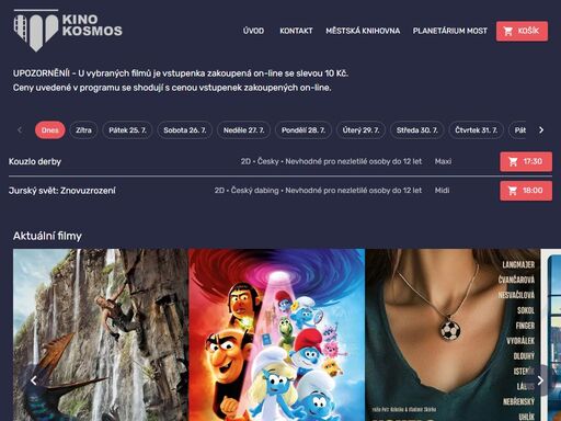 kino kosmos, premiérové filmy, on-line prodej, podrobný program