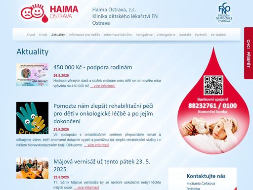 haima ostrava - haima ostrava, z.s. - nezisková organizace pro pomoc vážně nemocným dětem na klinice dětského lékařství fn ostrava