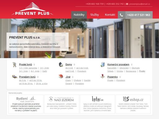firma preventplus se zabývá zprostředkovatelskou činností na trhu s nemovitostmi, kde působí již od roku 2000. za dobu své existence má za sebou řadu úspěšných obchodních případů. prioritou naší činnosti je a do budoucna zůstane spokojený zákazník.