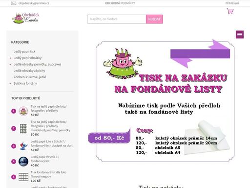 eninka.cz jedlý papír prodej a tisk. tisk obrázku na fondánový list i jedlý papír. tisk na zakázku i prodej připravených obrázků.