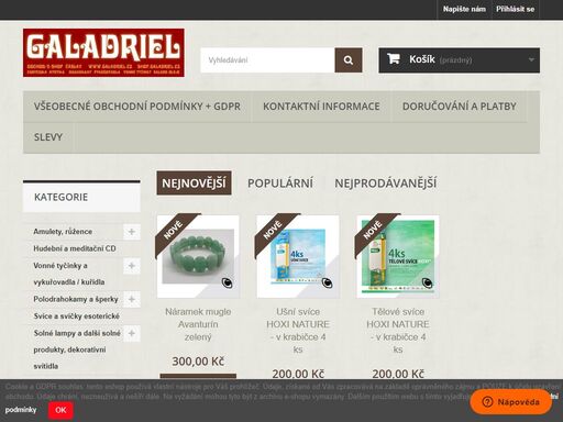 galadriel obchod / e-shop ... esoterika / mystika ... drahokamy, vykuřovadla, aroma vonné oleje, vonné tyčinky, saloos oleje, rituální předměty ...