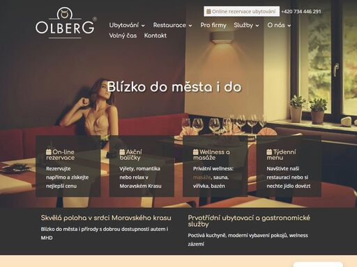 wellness hotel olberg a restaurace v olomučanech nedaleko blanska nabízí ubytování v nově zrekonstruovaných prostorech. výhodné ceny - ověřte si volné termíny. slevy pro online objednávky zde.