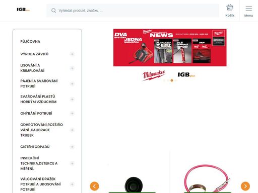 on-line prodej nářadí a nástrojů ,horkovzdušné přístroje ,závitořezy ,hasáky ,akumulátorové nářadí milwaukee ,lisy ,čističky  kanalizace, půjčovna nářadí ,servis, ohýbačky cbc,inspekční kamery .řezáky trubek,nůžky na plasty, igbplus
