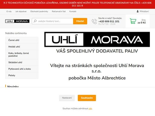 prodej černého a hnědého uhlí, nabídka uhlí do automatických kotlů, prodej koksu a uhelných briket, 