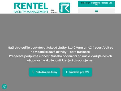 rentel facility management s.r.o. je dynamicky se rozvíjející společnost založená v roce 2007. od počátku našeho působení se řadíme mezi významné poskytovatele služeb facility managementu na českém trhu. zajišťujeme komplexní služby v oblasti správy a údržby nemovitostí.