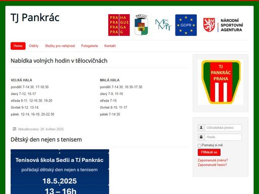 tj pankrác tělovýchovná jednota tenis nohejbal šachy kola krasojízda tělocvična kurty cykloturistika cvičení kulturistika stolní sport cyklistika sálová