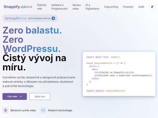 vyvíjíme rychlé, bezpečné a designově propracované statické webové stránky s důrazem na ux/ui. zero balastu. zero wordpressu. čistý vývoj na míru.