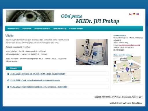 odborná oční praxe mudr. jiří prokop - karlovy vary , vyšetření zraku, diagnostika a konzultace oční hypertenze a glaukom.