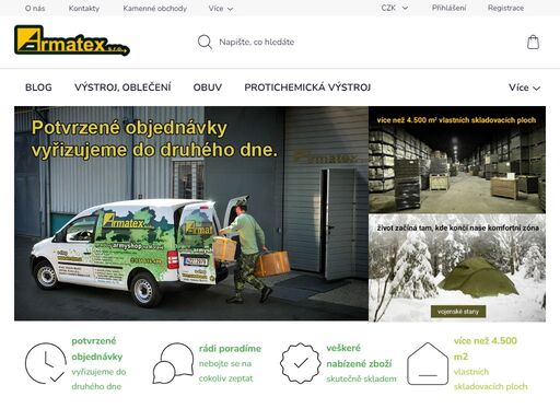 jsme armatex, armyshop s více než 4.500 m2 vlastních skladovacích ploch. zabýváme se armádním i civilním materiálem a to převážně z výstroje a výbavy ačr. náš army a military shop je tu pro vás již od roku 1994. nabízíme kompletní army vybavení pro práci i volný čas. navštívit můžete i kamenné prodejny – obchod…