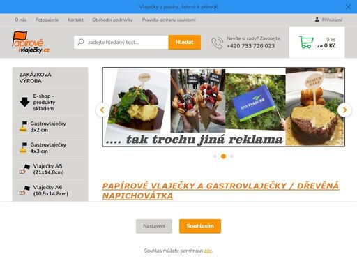 papírové vlaječky, gastrovlaječky, dřevěná gravírovaná napichovátka