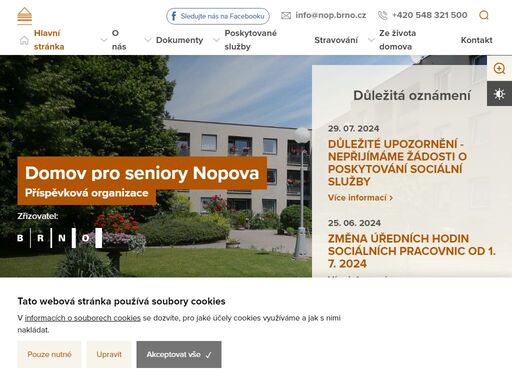 domov pro seniory nopova, zřízený statutárním městem brno, pomáhá seniorům zvládat stáří a nemoc a podporuje jejich důstojný, aktivní život v bezpečí.