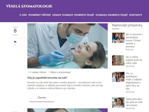 veselá stomatologie je váš průvodce světem dentální péče. na našem webu najdete užitečné informace o tom, jak se starat o své zuby a jak udržet váš úsměv zdravý a krásný. nabízíme tipy na prevenci zubních onemocnění, rady pro správnou ústní hygienu a přehled novinek v oblasti estetické stomatologie. přečtěte si o nejnovějších metodách léčby a údržby zubů, aby váš úsměv zůstal vždy svěží a přitažlivý.