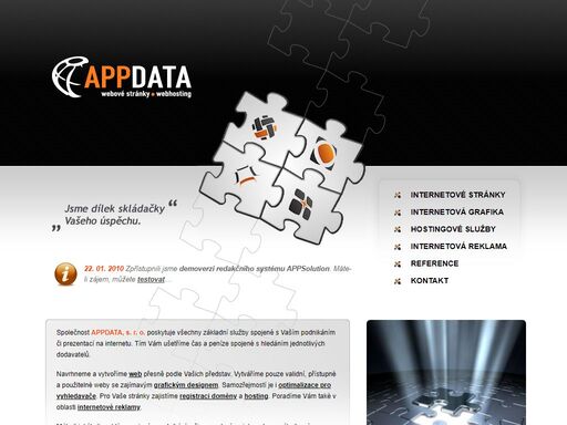 appdata, s. r. o. - komplexní služby pro podnikání na internetu - tvorba www stránek, e-shop, webdesing, webhosting a registrace domén, internetová reklama - optimalizace pro vyhledávače (seo), ppc reklama (sem), bannerové kampaně.